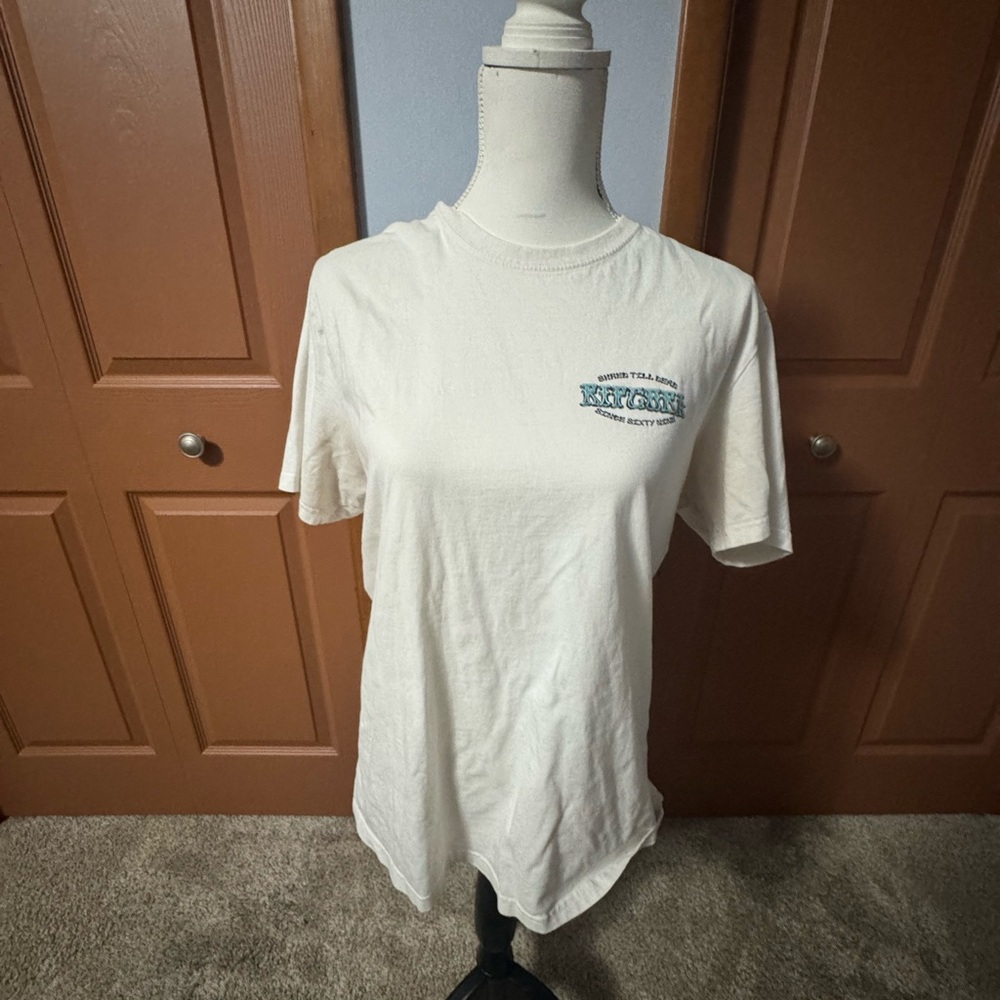 Rip Curl White T-Shirt with Navy Logo and Tag Print